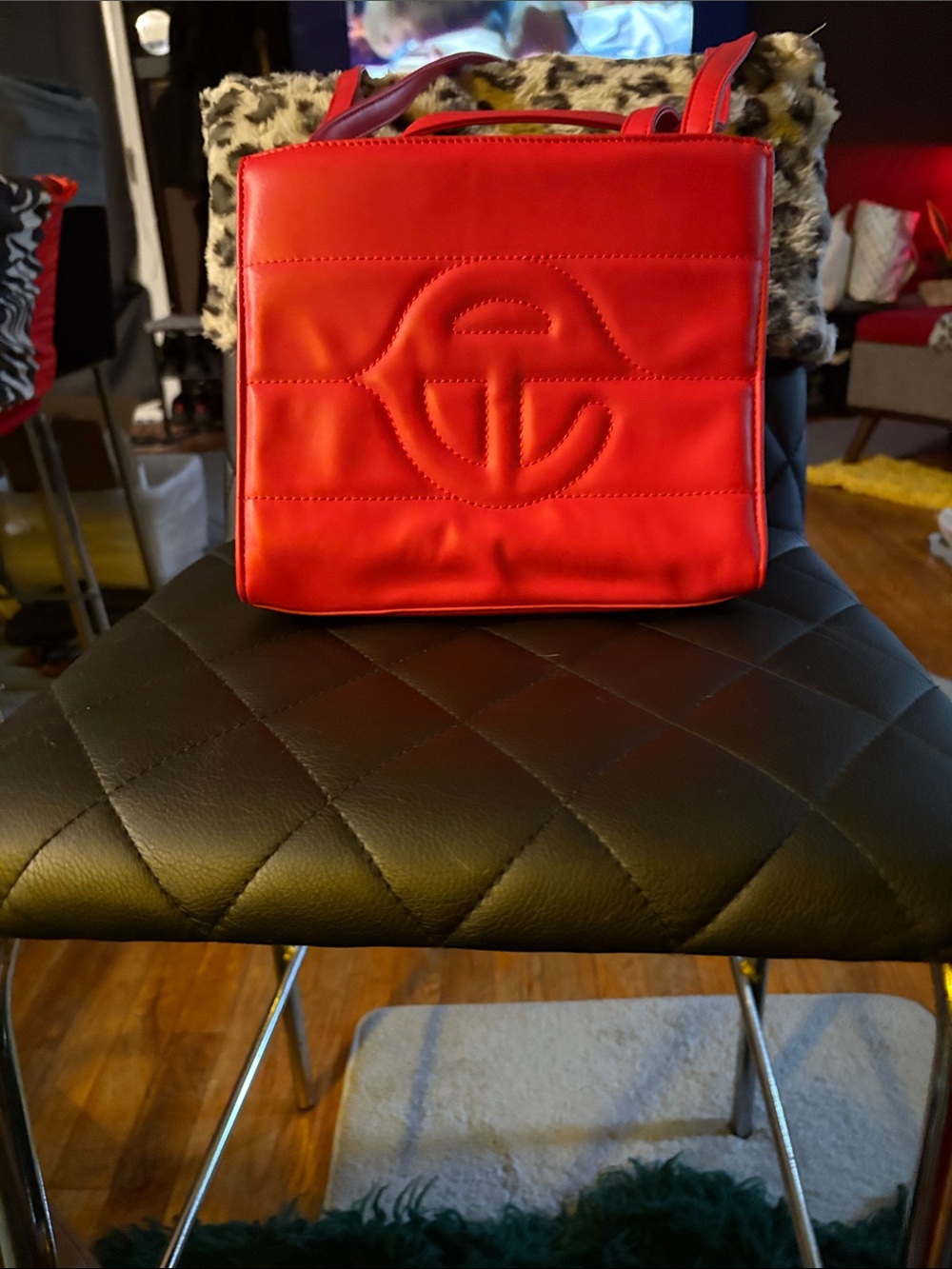 Red Quilted Logo Tote